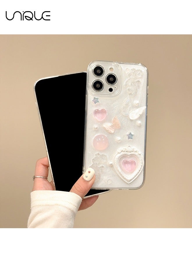 Unique For iPhone 16 Pro Phone Case - 3D Butterfly Heart Shiny Phone Case - Clear Phone Case - Stylish and Simple Phone Case - TPU Drop Protection - Image 3