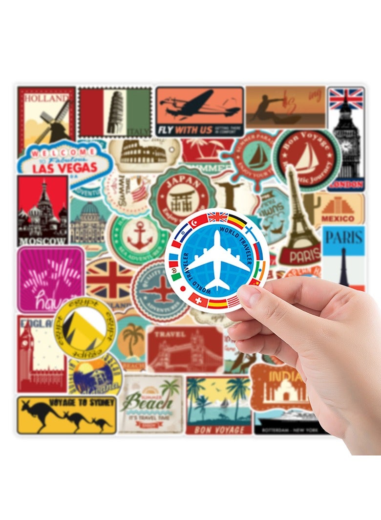 100 Pcs Waterproof Stickers Travel the World Vinyl Aesthetic Sticker Laptop Skateboard Luggage Computer Water Bottle Graffiti Sticker Packs - Image 2