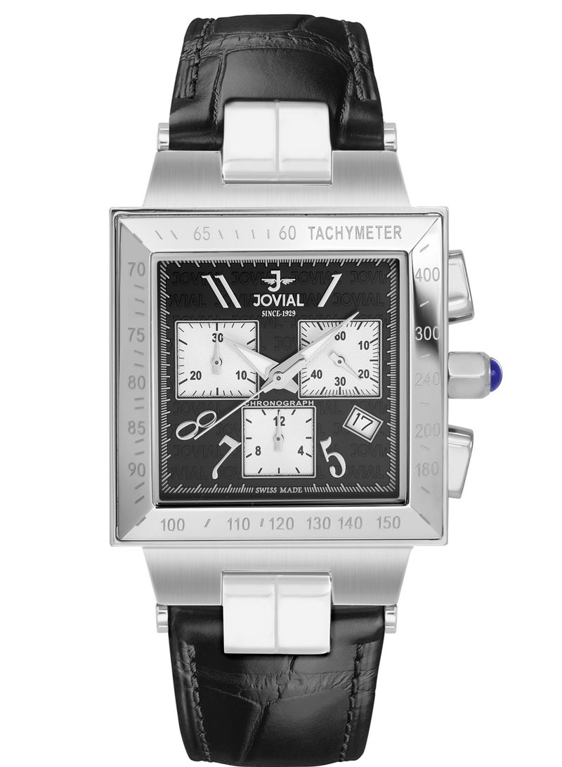 Jovial Men's Fashion Leather Strap watch, 37mm, Black - Image 1