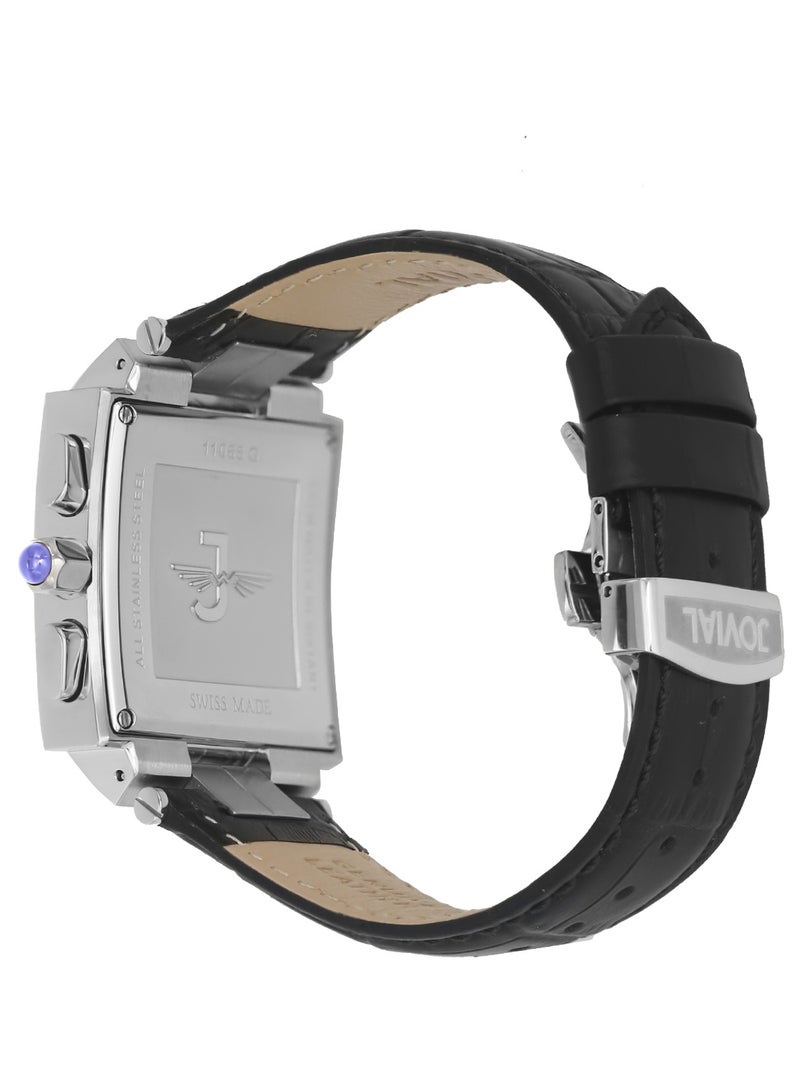 Jovial Men's Fashion Leather Strap watch, 37mm, Black - Image 3