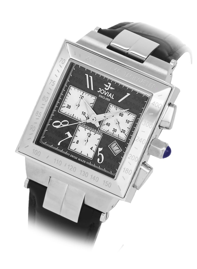 Jovial Men's Fashion Leather Strap watch, 37mm, Black - Image 2