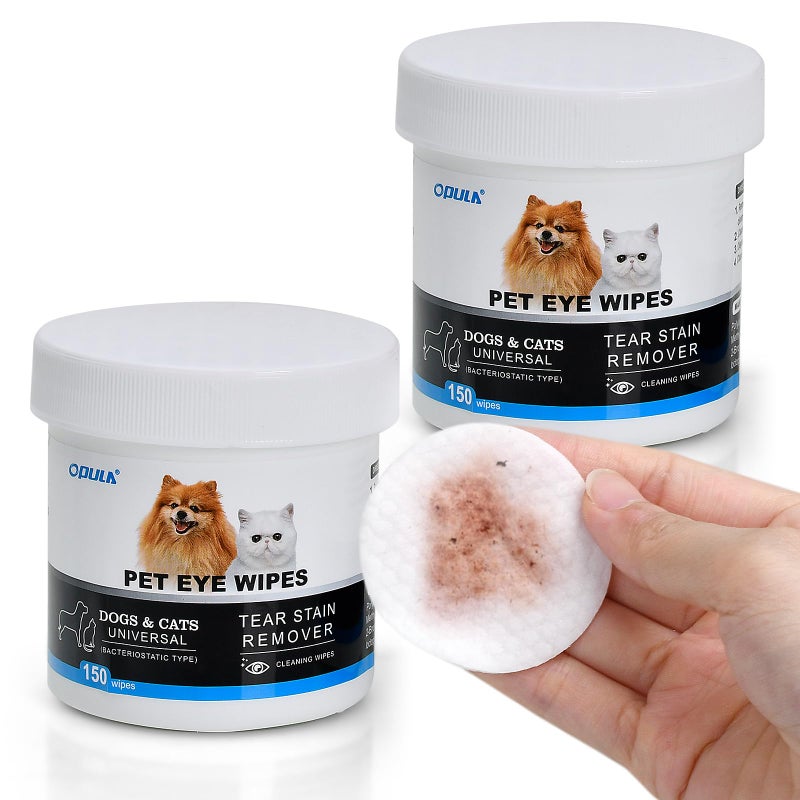 Opula 300Pcs Dog Eye Wipes Biodegradable, Hypoallergenic Cat Dog Eye Cleaner, Pet Tear Stain Remover Wipes | Wrinkle, Face, Eye Cleaner Pads to Gently Remove Discharge, Crust | Unscented Pet Tear Wipe - Image 1