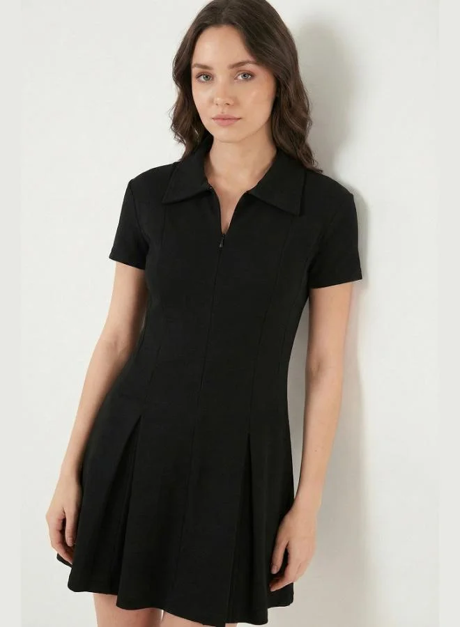 Lela  Lela Fitted Classic Collar Zipper Detail Pleated Mini Dress Women's Dress 5866659 for Women | Best Price UAE