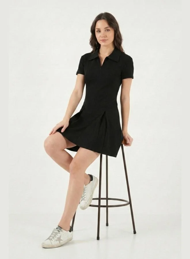 Lela  Lela Fitted Classic Collar Zipper Detail Pleated Mini Dress Women's Dress 5866659 for Women | Best Price UAE