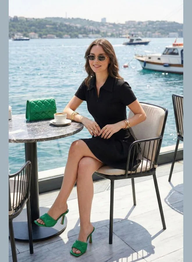 ليلا Lela Fitted Classic Collar Zipper Detail Pleated Mini Dress Women's Dress 5866659