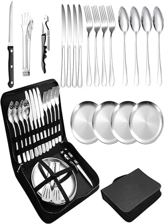 MAPPLE CREATION Camping Silverware Set with Case, 20 Pcs Camping Mess Kit with Stainless Steel Plates, Picnic Set for 2, Travel Silverware Set, Camping Utensils for Eating, Portable Cutlery Set - Image 1