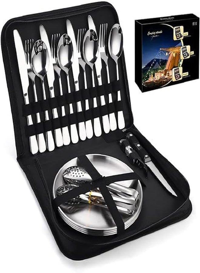 MAPPLE CREATION Camping Silverware Set with Case, 20 Pcs Camping Mess Kit with Stainless Steel Plates, Picnic Set for 2, Travel Silverware Set, Camping Utensils for Eating, Portable Cutlery Set - Image 5
