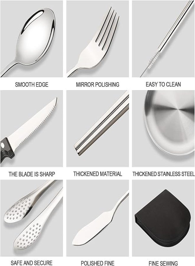 MAPPLE CREATION Camping Silverware Set with Case, 20 Pcs Camping Mess Kit with Stainless Steel Plates, Picnic Set for 2, Travel Silverware Set, Camping Utensils for Eating, Portable Cutlery Set - Image 4