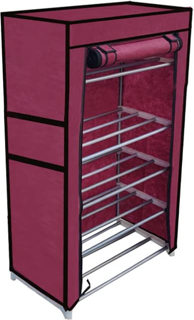 SANAMSTORE SANAMSTORE Multipurpose 5 Tier 100GSM Dustproof Fabric Cover Metal Wardrobe for Home Office Storage RoomMaroon DIY - Image 3