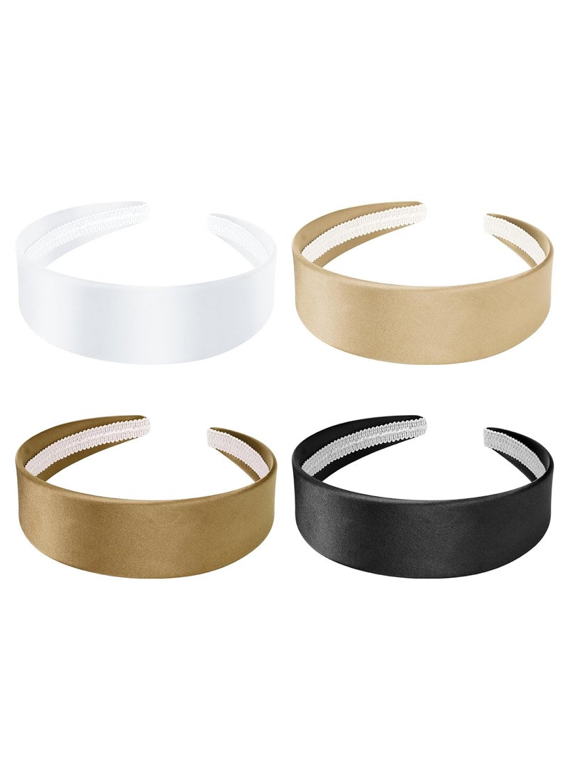 ACO-UINT - 4 Pack Satin Headbands for Women Wide Head Bands for Womens Hair Hard Headbands Nonsilp Thick Headbands 70s Hair Accessories for Women - Image 1