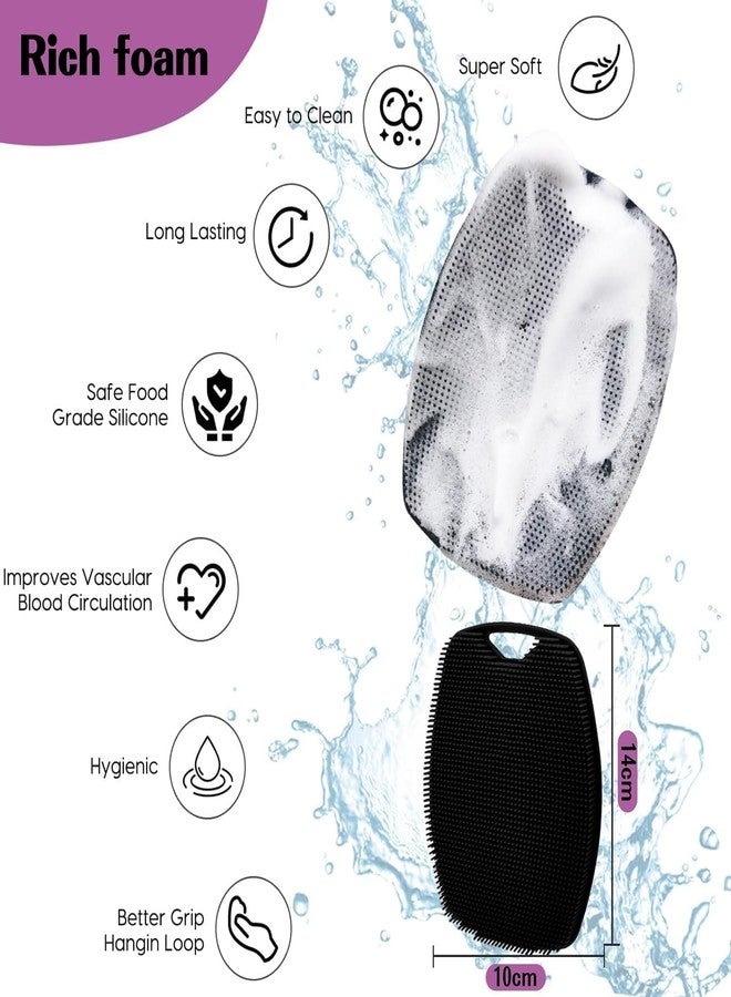 ETSAP Silicone Body Scrubber & Bath Body Brush Set | Long Handle Back Scrubber & Handheld Body Scrubber Combo | Deep Exfoliating Massage Brush for Shower | Hygienic & Easy to Clean (Black) - Image 2
