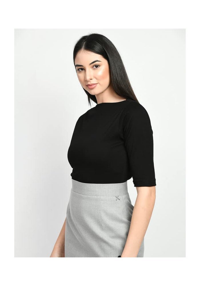 Exude Black Boat Neck T-Shirt for Women - Image 5
