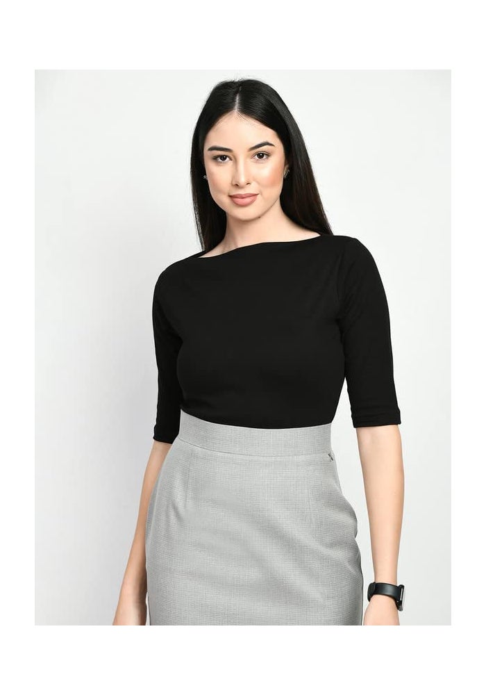 Exude Black Boat Neck T-Shirt for Women - Image 4