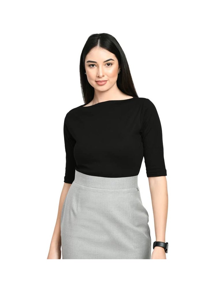Exude Black Boat Neck T-Shirt for Women - Image 1