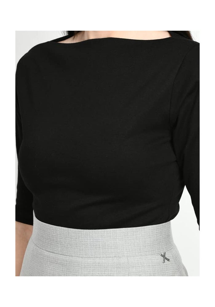 Exude Black Boat Neck T-Shirt for Women - Image 3
