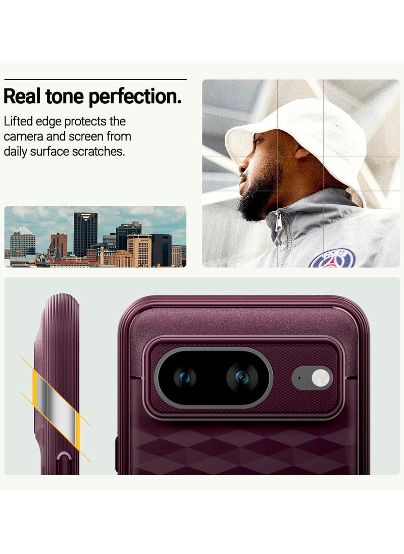 Caseology Parallax [Grade Drop Tested] TPU Case for Google Pixel 8 Case 5G, 3D Pattern (2023) - Burgundy