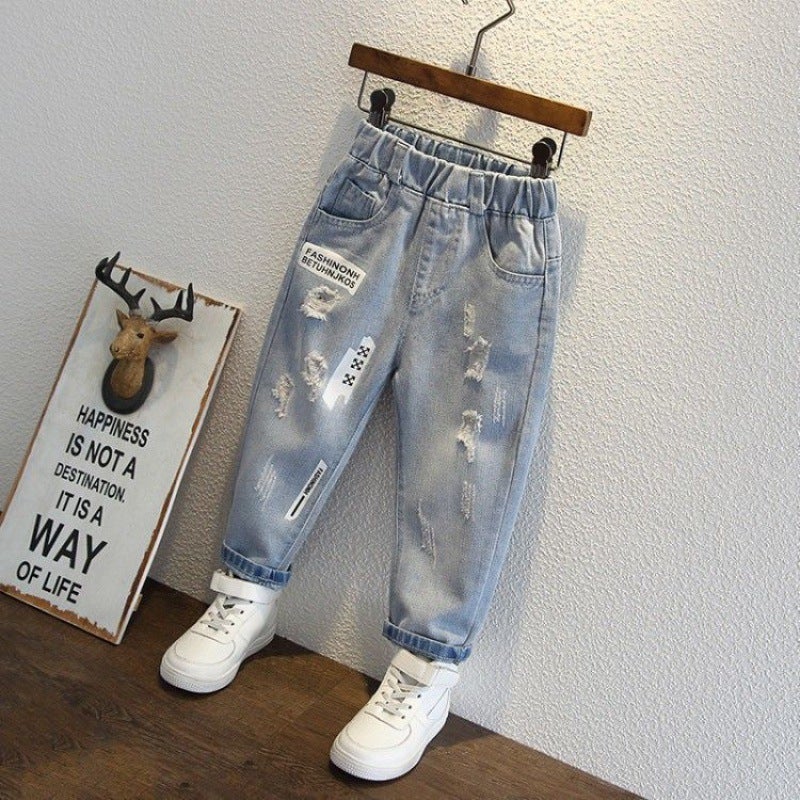 Boys' Ripped Printed Jeans 2024 Spring Wear Korean Style New Children'S Western Style Leggings Baby Pants Trousers - Image 4