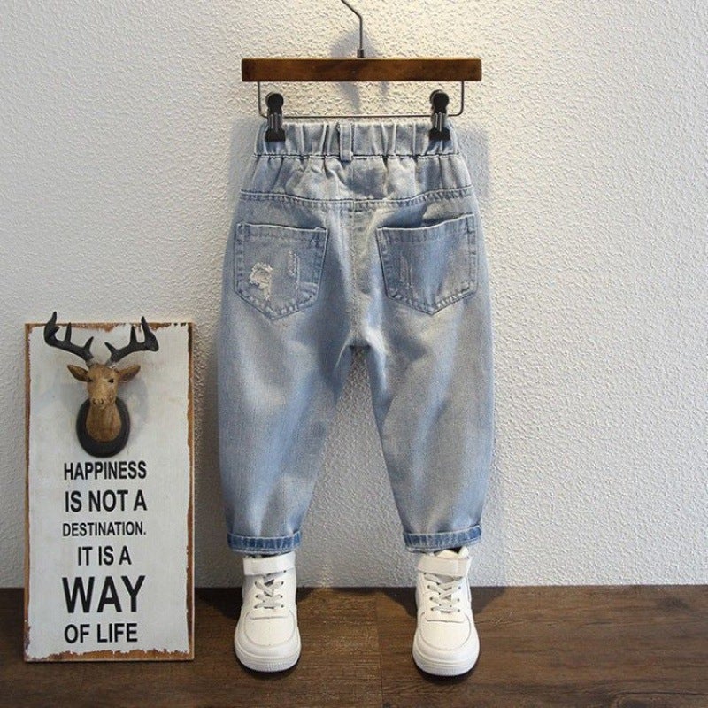 Boys' Ripped Printed Jeans 2024 Spring Wear Korean Style New Children'S Western Style Leggings Baby Pants Trousers - Image 5