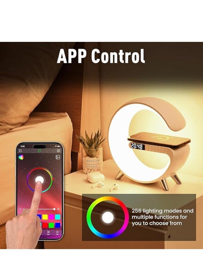 KHAMI-CO Smart 4-in-1 LED Table Lamp – Wireless Charger, Bluetooth Speaker, Alarm Clock & App-Control Night Light (White)  - Image 2