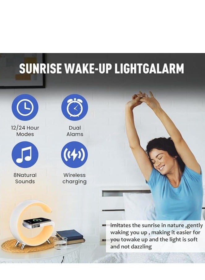 KHAMI-CO Smart 4-in-1 LED Table Lamp – Wireless Charger, Bluetooth Speaker, Alarm Clock & App-Control Night Light (White)  - Image 3