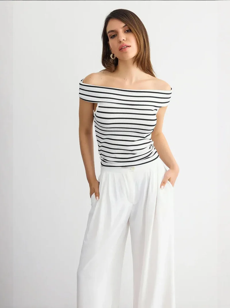 HICCUP Striped Off-Shoulder Top