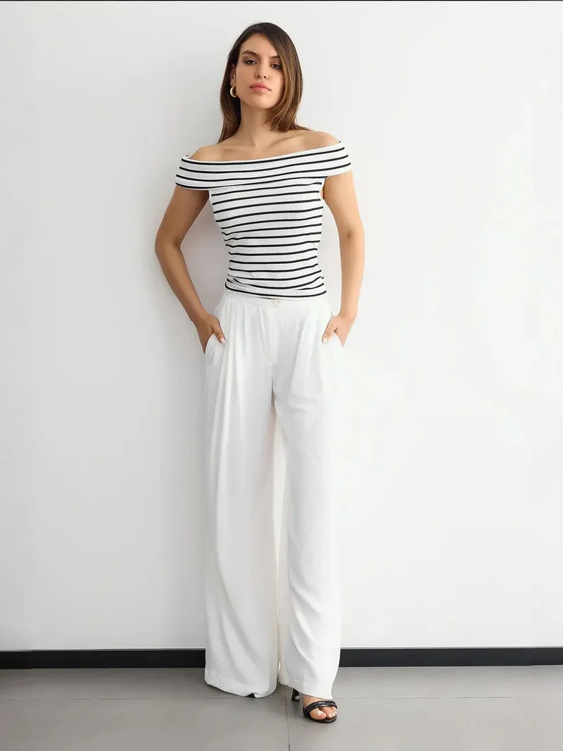 HICCUP Striped Off-Shoulder Top