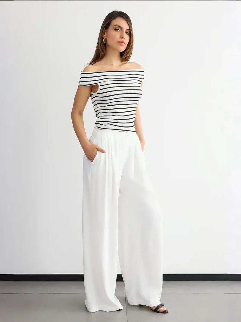 HICCUP Striped Off-Shoulder Top