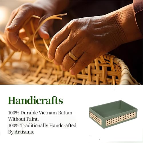 AKWAY Rattan Serving Tray | Cane for Home | Wicker Dining Table Decorative Trays | Bamboo Serving Tray | Platter with Handles Diwali or Deepawali Gifts | 10" x 7" x 3" - Image 2