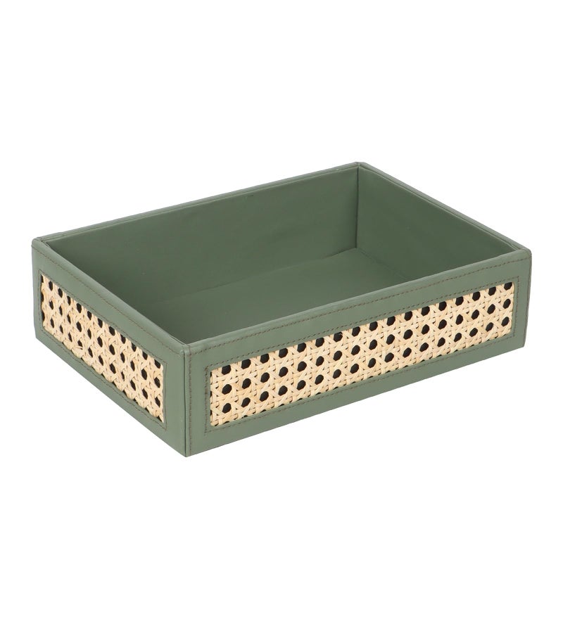 AKWAY Rattan Serving Tray | Cane for Home | Wicker Dining Table Decorative Trays | Bamboo Serving Tray | Platter with Handles Diwali or Deepawali Gifts | 10" x 7" x 3" - Image 3