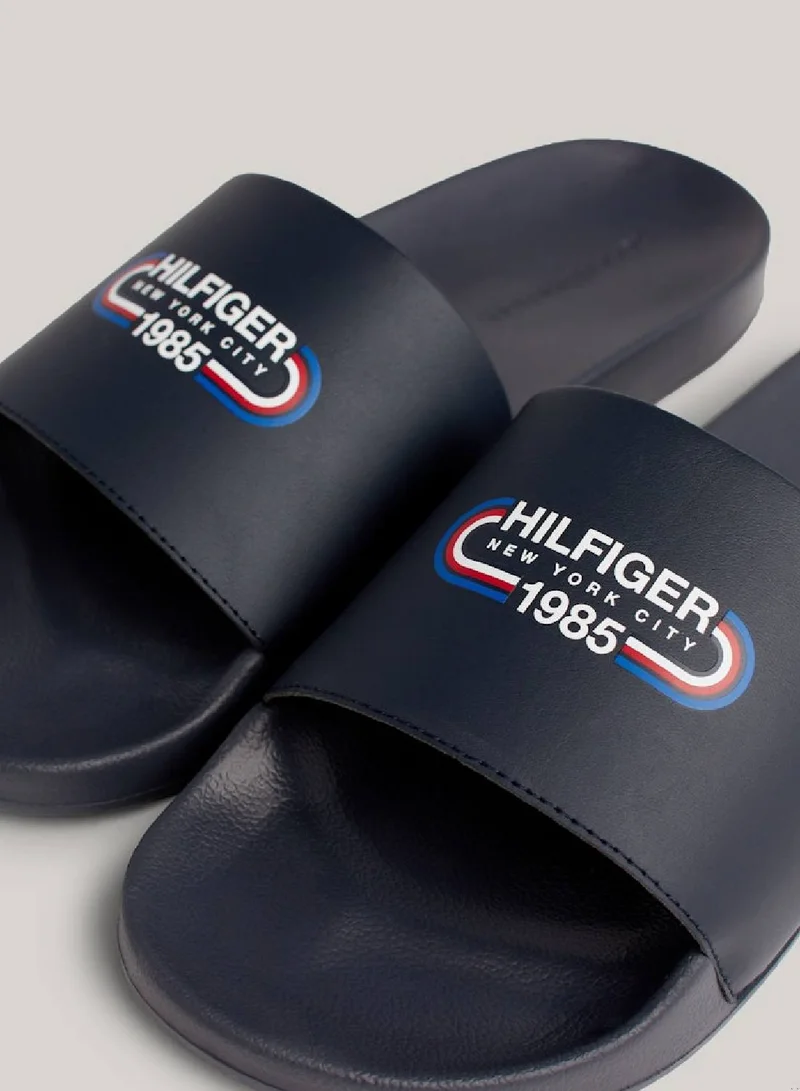 TOMMY HILFIGER Men's Logo Strap Pool Slides/ Sandales  -  Polyurethane mix upper, Blue