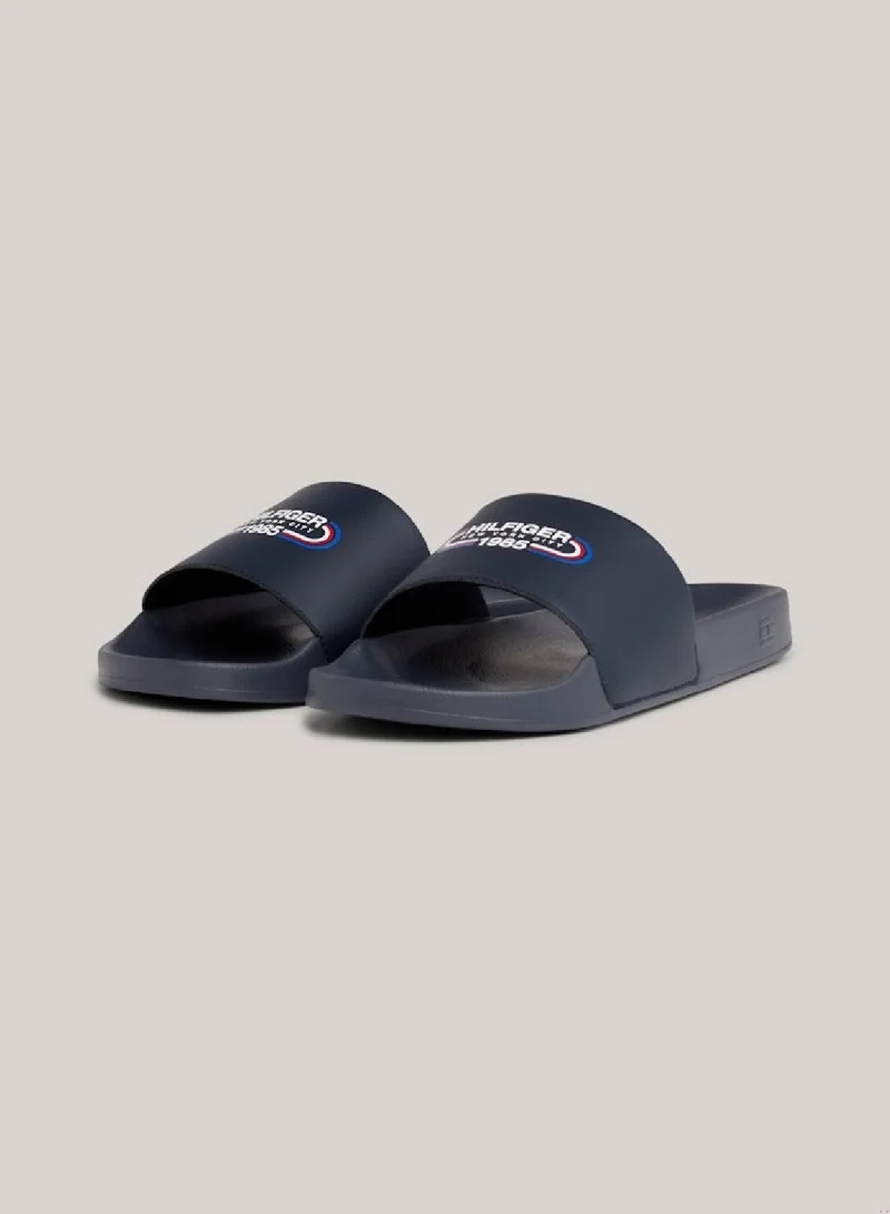 TOMMY HILFIGER Men's Logo Strap Pool Slides/ Sandales  -  Polyurethane mix upper, Blue