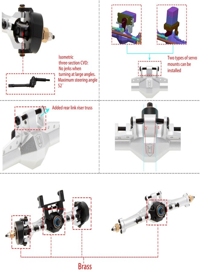 MEUS RACING 5mm ISO V1 TRX4M Axles with Adjustable Servo Mount for TRAXXAS 1/18 TRX4M RC Crawler (Silver) - Image 4