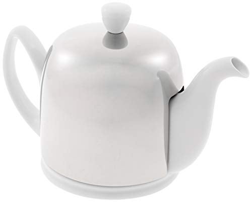 DEGRENNE Degrenne Salam Luxury French Tea Pot  Porcelain Teapot with Stainless Steel Cover Ceramic Tea Kettle for Loose Tea Removable Infuser 4 Cup Capacity 24oz  White 