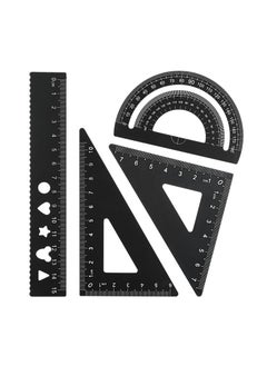 KASTWAVE 4Pcs Triangular Scale Ruler Set, Geometric Protractor Mathematical Triangle Ruler Aluminum Ruler for School and Office Supplies Math Rulers for Kids and Adults Draftsman (Black)  - Image 1