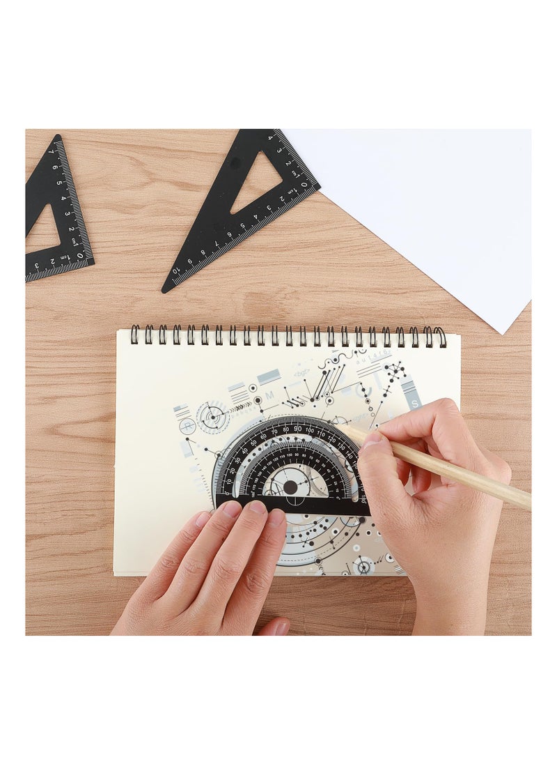 KASTWAVE - 4Pcs Triangular Scale Ruler Set, Geometric Protractor Mathematical Triangle Ruler Aluminum Ruler for School and Office Supplies Math Rulers for Kids and Adults Draftsman (Black) - Image 1