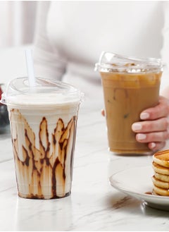 Generic Clear Plastic Drinking Cups with Lids 16 oz 50 Strawless Cups  - Image 2