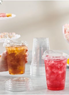 Generic Clear Plastic Drinking Cups with Lids 16 oz 50 Strawless Cups  - Image 1