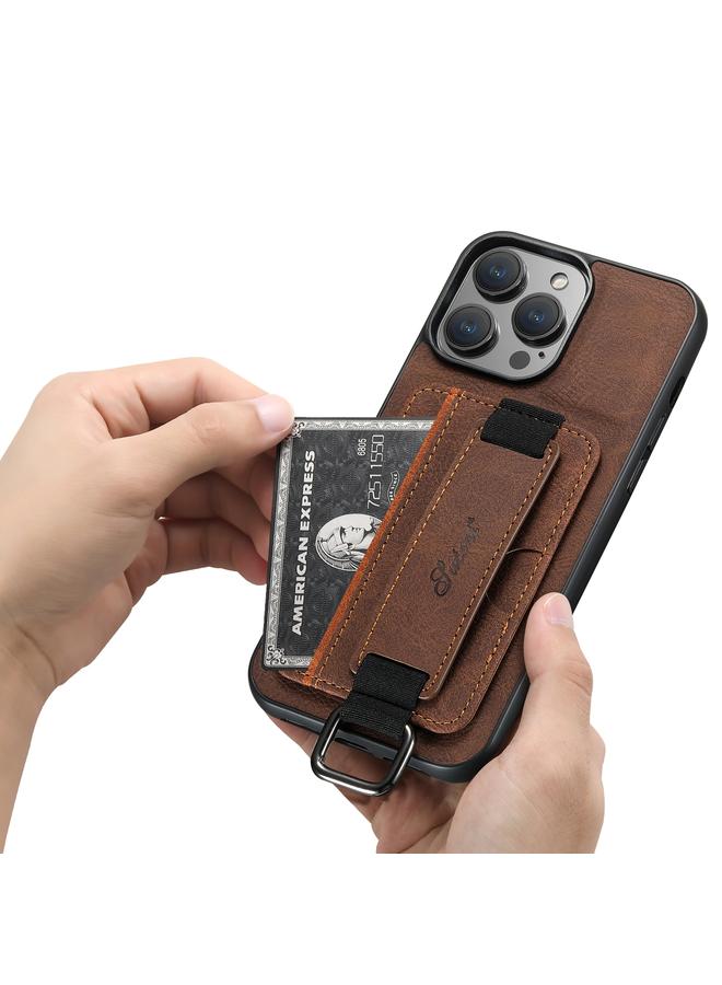 Suteni Case For iPhone 15 Plus H13 Litchi Leather Wrist Strap Wallet Back Phone Case - Image 5
