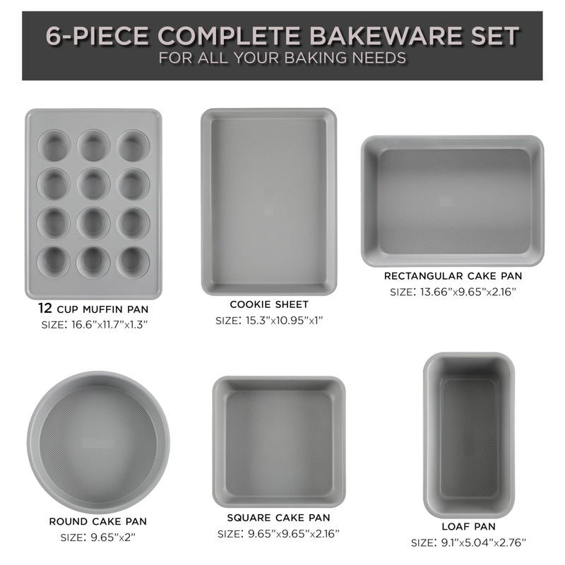 Country Kitchen Nonstick Stackable Bakeware Set - Durable, Easy Release Baking Set, Taupe, 6 Pcs - Image 3