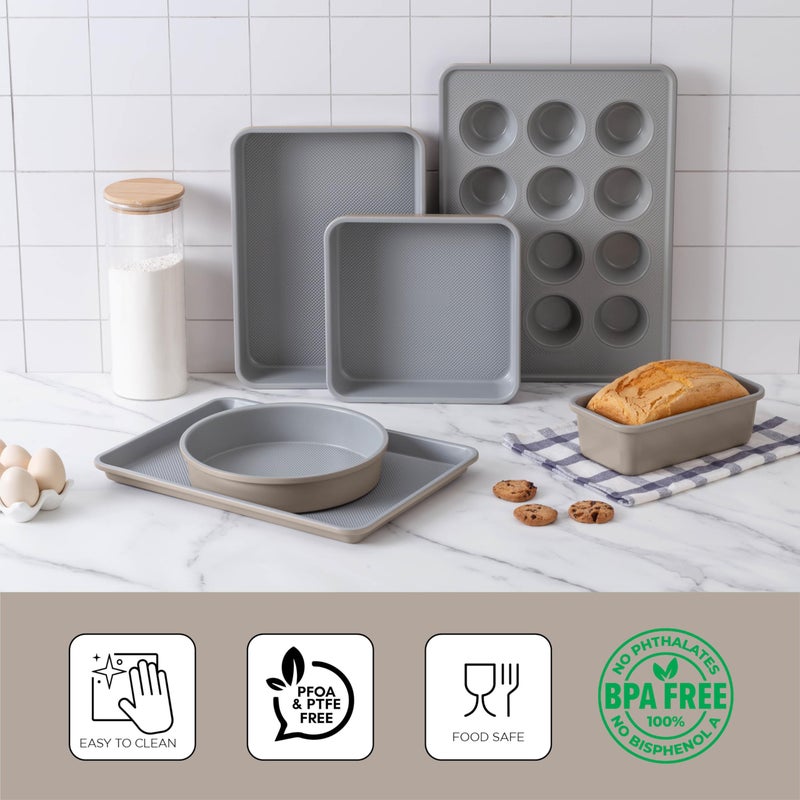 Country Kitchen Nonstick Stackable Bakeware Set - Durable, Easy Release Baking Set, Taupe, 6 Pcs - Image 2