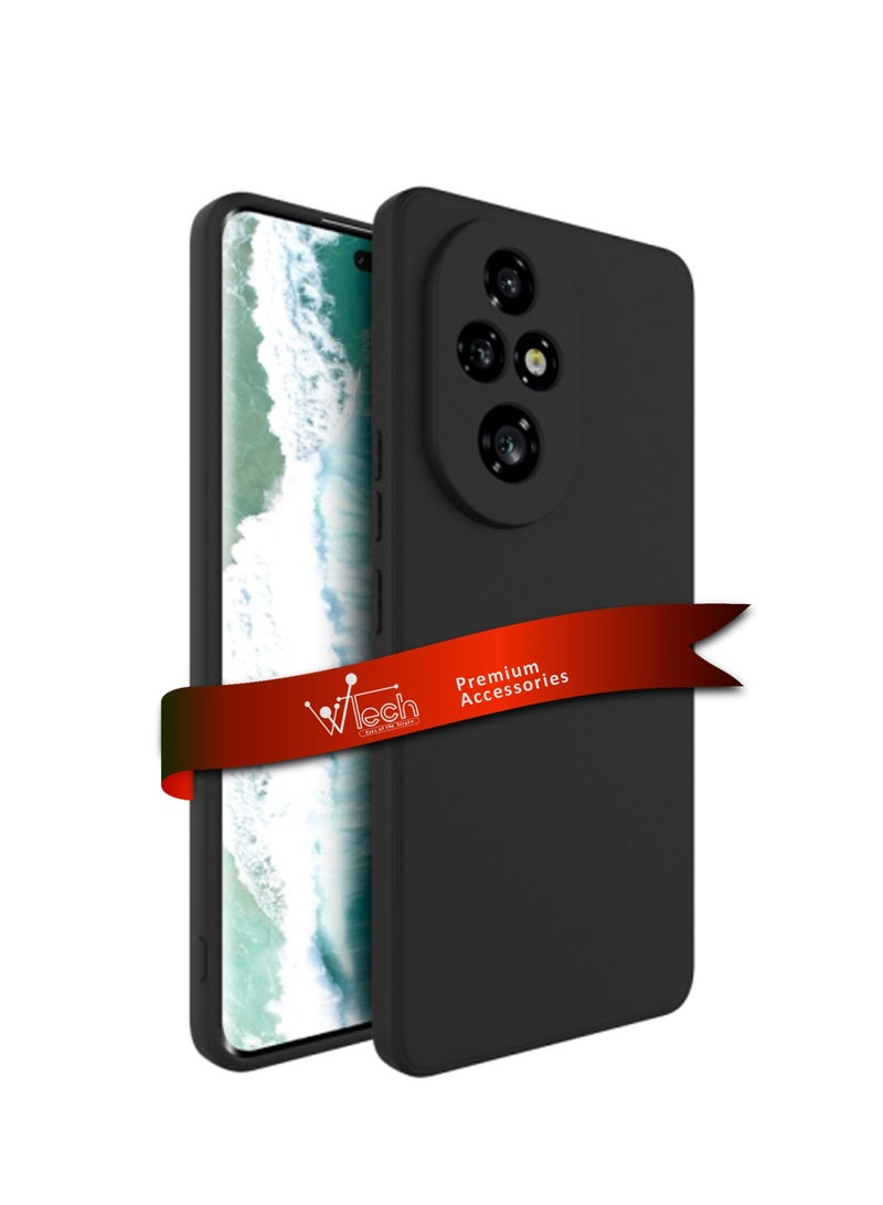 دبليو تيك غطاء حماية من السيليكون السائل الفاخر لهاتف Honor 200 Pro 5G 2024 باللون الأسود - Image 1