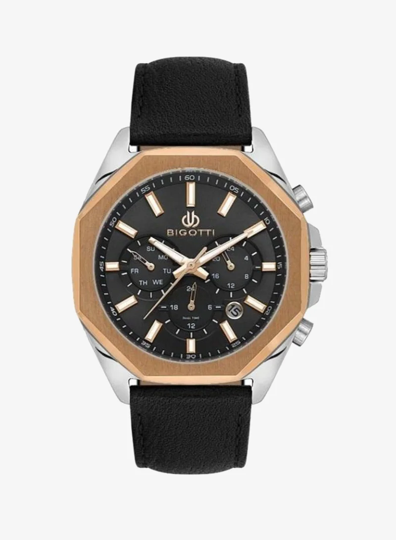 BIGOTTI Bigotti - Raffinato Men Watch | Genuine LeatherBrass Case | Analog | Round Dial | Mineral Glass | Japanese Quartz | Water Resistant 50 Meters
