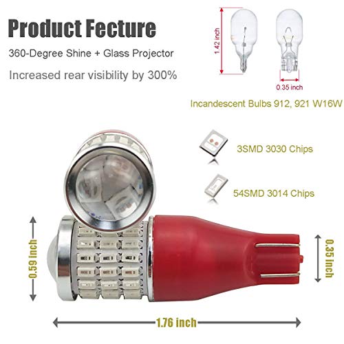 iBrightstar مصباح LED iBrightstar 912 921 للمصابيح الخلفية 3rd High Mount Brake Lights طاقة عالية مع عدسة خالية من الأخطاء T15 906 922 W16W مصابيح، أحمر لامع - Image 3