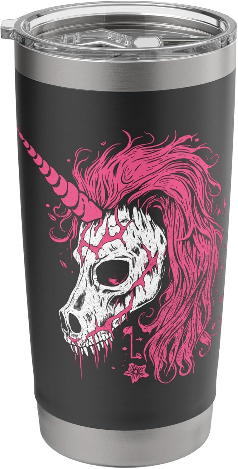 Halloween Awesome Unicorn Skeleton Skull Gothic Spooky Pink Halloween Stainless Steel Insulated Tumbler - Image 1