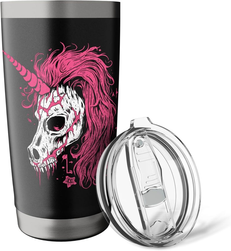 Halloween Awesome Unicorn Skeleton Skull Gothic Spooky Pink Halloween Stainless Steel Insulated Tumbler - Image 5