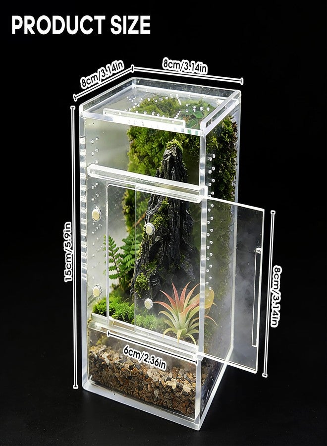 Adoture Jumping Spider Enclosure, Small Acrylic Terrarium, Magnetic Front & Top Opening, Bug Habitat for Jumping Spiders, Tarantulas, Praying Mantis, Snails (3.14" x 3.14" x 5.9") - Image 2