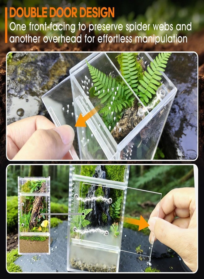 Adoture Jumping Spider Enclosure, Small Acrylic Terrarium, Magnetic Front & Top Opening, Bug Habitat for Jumping Spiders, Tarantulas, Praying Mantis, Snails (3.14" x 3.14" x 5.9") - Image 4