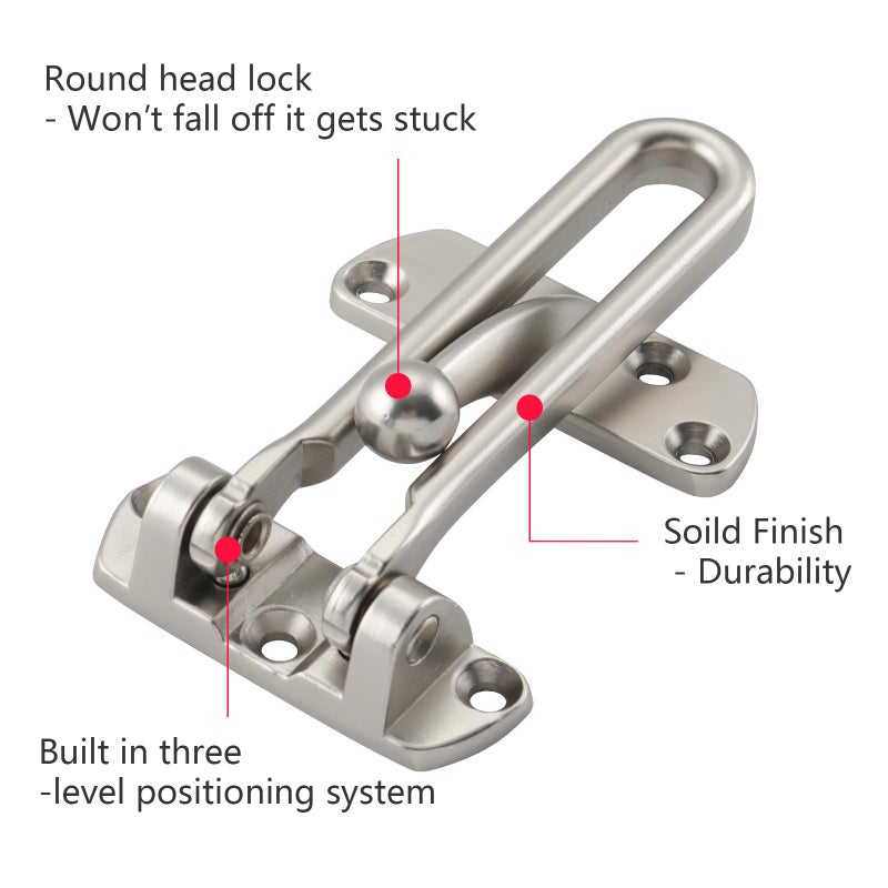 ويل ميد مزلاج قفل باب متأرجح من ويل ميد، مزلاج أمان للباب لحماية الأطفال وأمن المنزل، مشبك حماية معزز لمزلاج الباب (نيكل ساتان، عبوة واحدة) - Image 2
