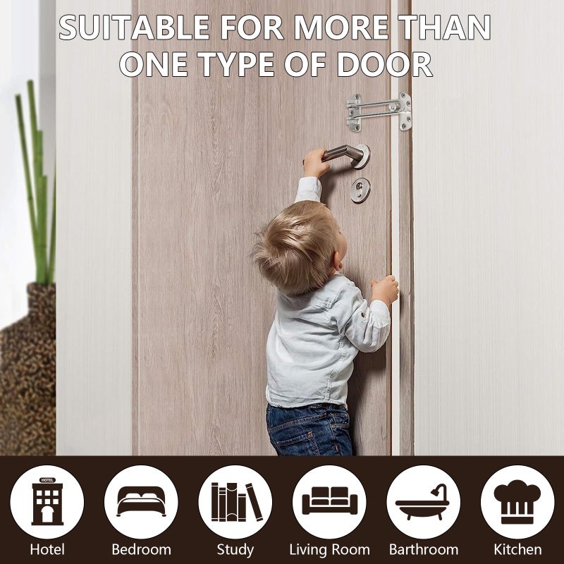ويل ميد مزلاج قفل باب متأرجح من ويل ميد، مزلاج أمان للباب لحماية الأطفال وأمن المنزل، مشبك حماية معزز لمزلاج الباب (نيكل ساتان، عبوة واحدة) - Image 4