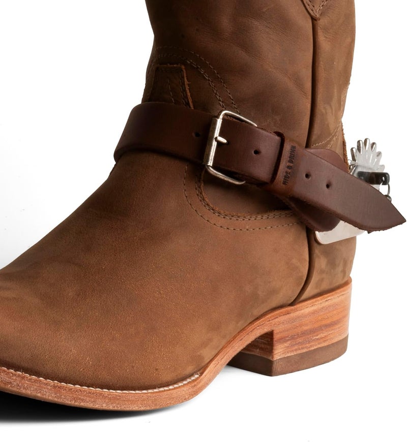 Hide & Drink Sturdy Durable Leather Single Spur Straps - Set of 2 for Cowboy Boots - Handmade Bourbon Brown - Image 2